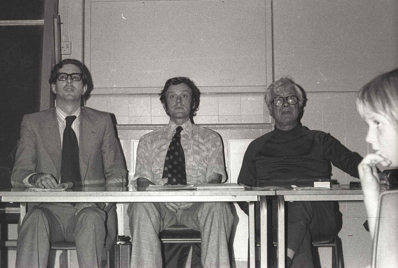 Top table at a public meeting, 1975