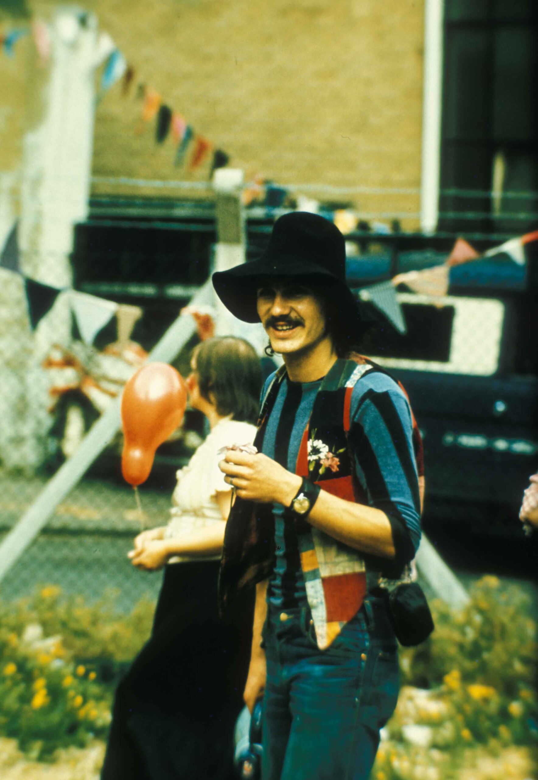 Man with a megaphone, Tolmers carnival, 1974