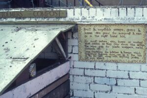 Compost arrangements at the community garden, 1974